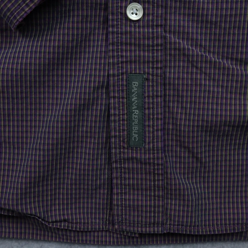 Banana Republic Shirt Mens Medium Pocket‎ Button Up Purple Plaid Long Sleeve